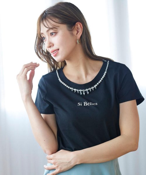 QUEENS COURT(クイーンズコート)/キラキラジュエルロゴTシャツ≪手洗い可能≫/ブラック