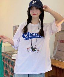 DEVICE(デバイス)/韓国風ビッグシルエット カレッジロゴ 刺繍Tシャツ/ホワイト