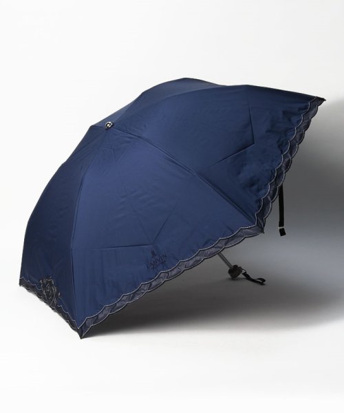 LANVIN Collection(umbrella)(ランバンコレクション（傘）)/晴雨兼用折たたみ日傘　”オーガンジー ローズカットワーク”/ディープブルー