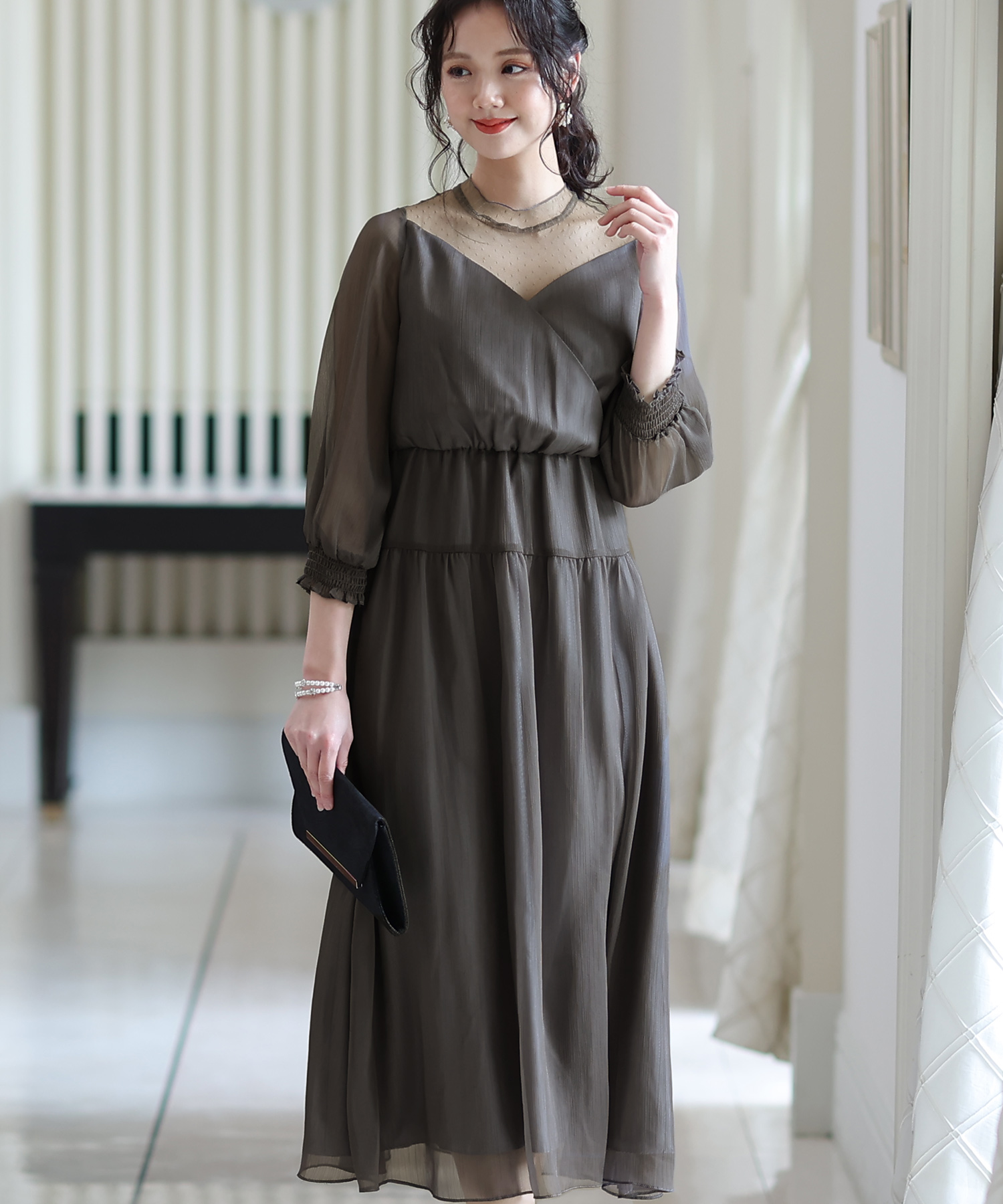 結婚式パーティードレスロングと七分袖チュール大きいサイズフォーマル プールヴー Pourvous Magaseek