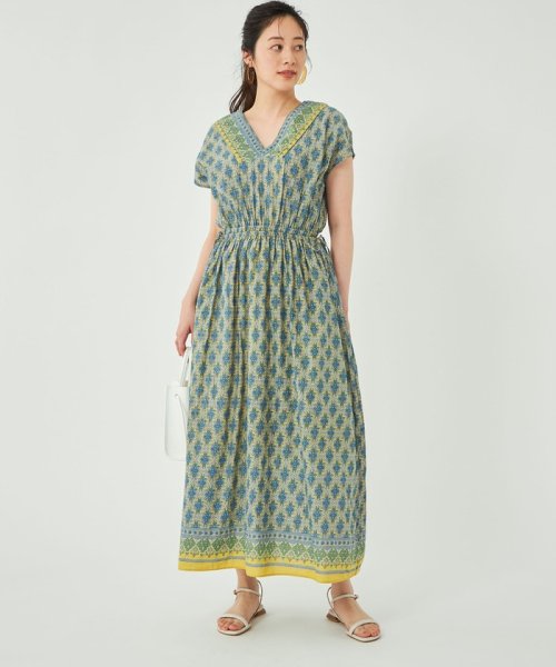 セール グリーンレーベルリラクシング Green Label Relaxing Ind パネル プリント ワンピース Magaseek