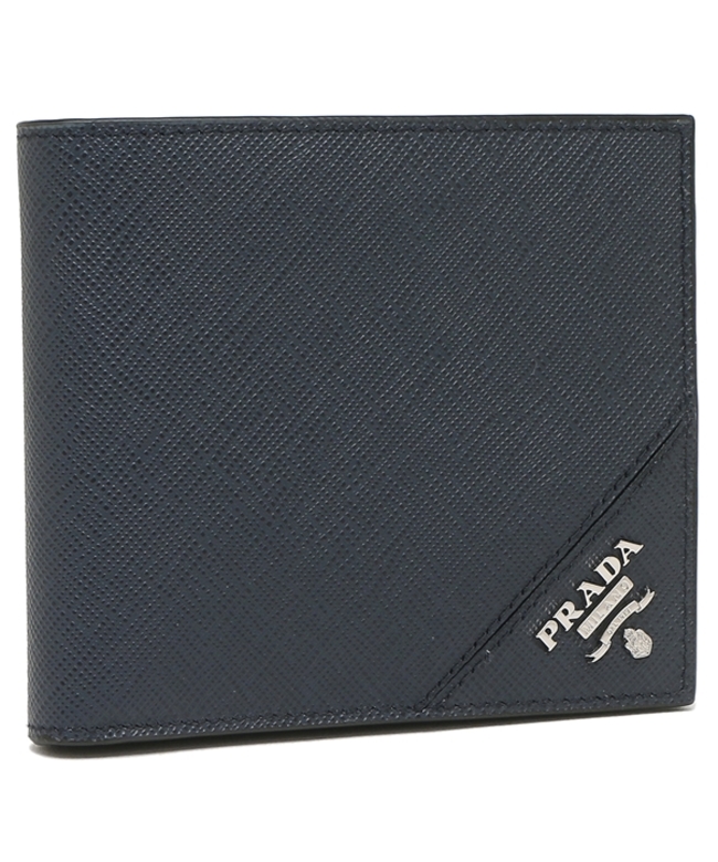 プラダ 二つ折り財布 サフィアーノ ロゴ ネイビー メンズ PRADA 2MO513 QME F0216