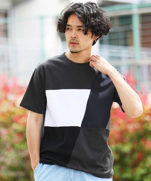ポンチ異素材ナナメ切替tシャツ Tシャツ メンズ おしゃれ ティーシャツ 半袖 カットソー トップス クルーネック ジギーズショップ Jiggys Shop Magaseek