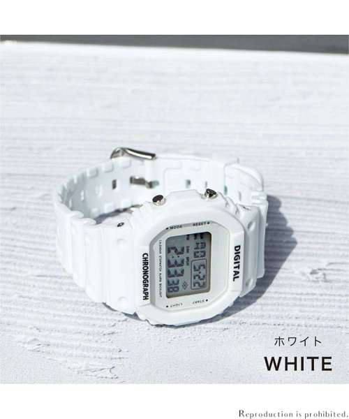 nattito(ナティート)/【メーカー直営店】腕時計 レディース テープ クリア素材 デジタル カレンダー ストップウォッチ フィールドワーク YM048/ホワイト