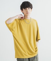 Rocky Monroe(ロッキーモンロー)/Tシャツ 半袖 メンズ レディース 配色ステッチ COOLダンボール カットソー 接触冷感 ビッグシルエット クールタッチ クルーネック ルーズ カジュアル ス/マスタード