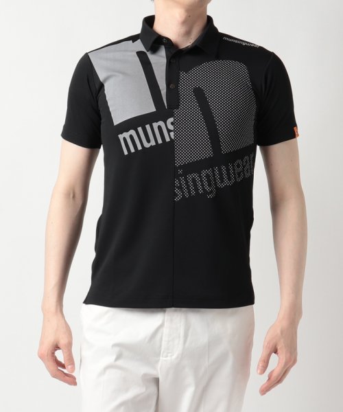 Munsingwear(マンシングウェア)/『ENVOY/エンボイ』 SUNSCREEN&FUSIONMOVEアシンメトリープリント半袖ポロシャツ【アウトレット】/ブラック