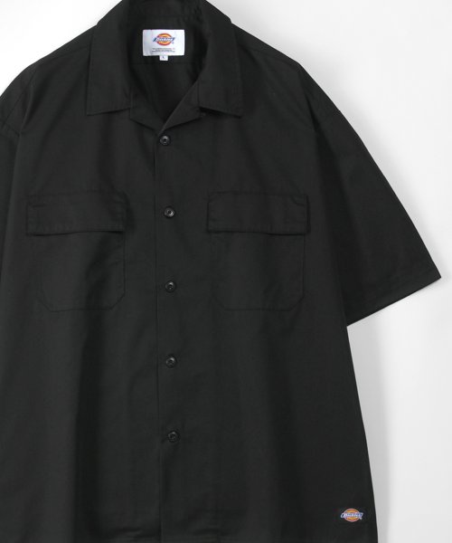 Dickies(Dickies)/【Dickies/ディッキーズ】オーバーサイズ TCツイルワークシャツ オープンカラーシャツ/半袖 開襟シャツ/シャツジャケット/ブラック