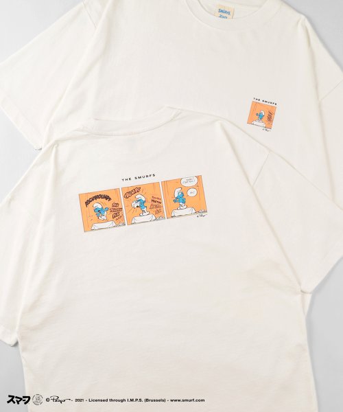 セール The Smurfs スマーフ バックプリント コミックイラスト 半袖プリントtシャツ ビッグシルエット ワンポイント Make A Ray Make A Ray Magaseek