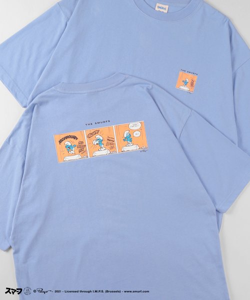 セール The Smurfs スマーフ バックプリント コミックイラスト 半袖プリントtシャツ ビッグシルエット ワンポイント Make A Ray Make A Ray Magaseek