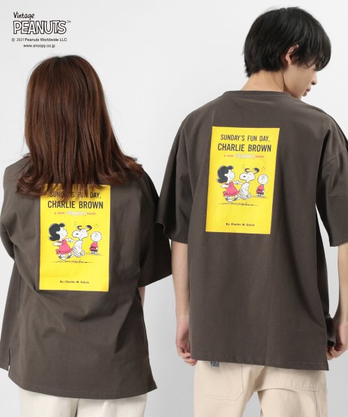 PEANUTS(ピーナッツ)/【PEANUTS/ピーナッツ】スヌーピー ビッグシルエット プリント半袖Tシャツ/ブラウン