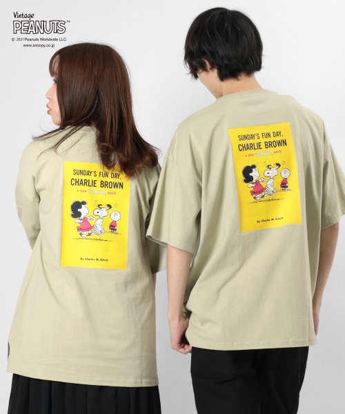 PEANUTS(ピーナッツ)/【PEANUTS/ピーナッツ】スヌーピー ビッグシルエット プリント半袖Tシャツ/グリーン