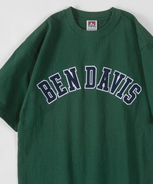 BEN DAVIS(BEN DAVIS)/【BEN DAVIS/ベンデイビス】ヘビーウェイト フェルトワッペン カレッジロゴ 半袖Tシャツ/ビッグシルエット/グリーン