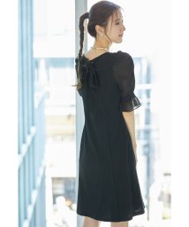 tocco closet(トッコクローゼット)/後ろりぼん付きギャザー×シャーリングシアースリーブ切替リブカットワンピース/BLACK