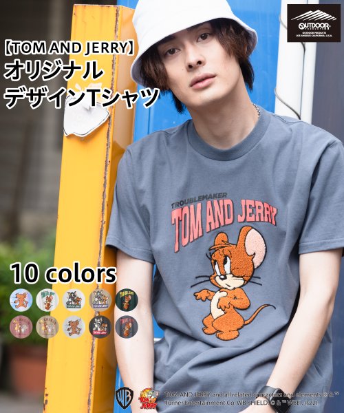 OUTDOOR PRODUCTS(アウトドアプロダクツ)/【OUTDOORPRODUCTS】TOM AND JERRY/トムとジェリー/オリジナルデザインTシャツ/ブルー