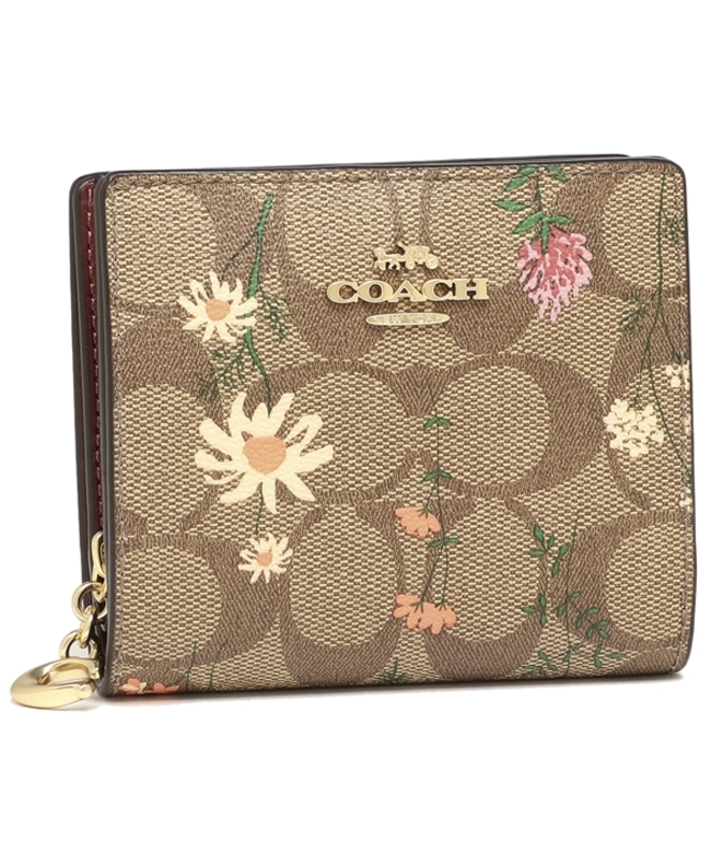 コーチ アウトレット 二つ折り財布 シグネチャー 花柄 ミニ財布 ベージュマルチ レディース COACH C8734 IME7V