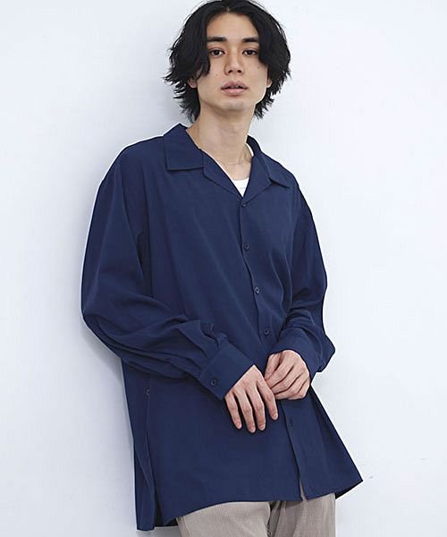 Cavaria サイドボタンオープンカラー長袖シャツ メンズ ブランド おしゃれ 大人 カジュアル ファッション 大きいサイズ オープンカラー 長袖 開襟シャツ キャバリア Cavaria Magaseek