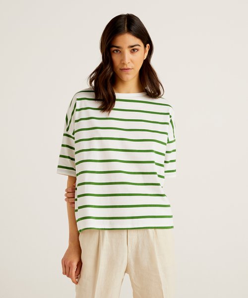 5分袖ボーダーtシャツ カットソー ベネトン レディース Benetton Women Magaseek