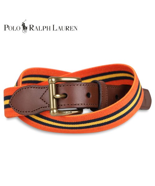 セール ポロ ラルフローレン Polo Ralph Lauren ベルト レザーベルト メンズ 本革 Leather Trim Striped Belt オレンジ ラルフローレン Ralphlauren Magaseek