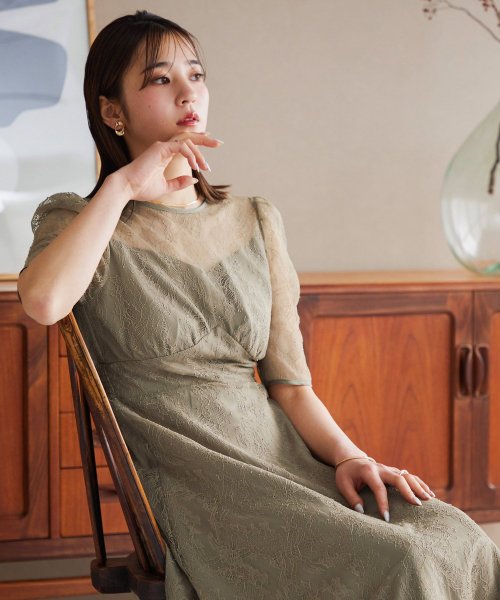 結婚式 ワンピース パーティードレス レース 総柄 小さいサイズ 大きいサイズ ロング丈 ミモレ丈 袖あり半袖 ロング オケージョン 1 5次会 春 夏 秋 冬 ニアナ Niana Magaseek