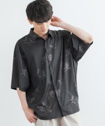 Rocky Monroe(ロッキーモンロー)/総柄シャツ 半袖 メンズ レディース レギュラーカラー 羽織り フラワープリント ビッグシルエット オーバーサイズ ワイド ルーズ ゆったり ロング 薄手 清涼/ブラック