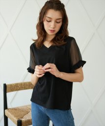 CHILLE(チル)/前後2WAY袖シアーギャザーTシャツ/ブラック