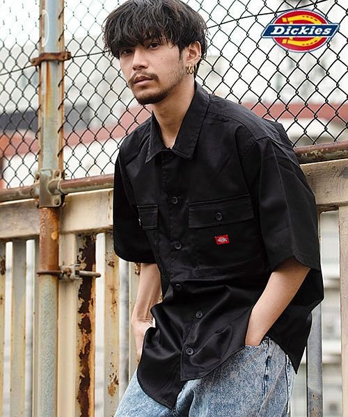 Dickies ツイル デニム半袖ビッグワークシャツ ディッキーズ メンズ ワッペン ポケット ブランド オーバーサイズ ビッグシルエット 大きい ゆったり エスビーセレクト Sb Select Magaseek
