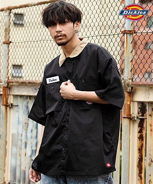 Dickies ツイル デニム半袖ビッグワークシャツ ディッキーズ メンズ ワッペン ポケット ブランド オーバーサイズ ビッグシルエット 大きい ゆったり エスビーセレクト Sb Select Magaseek
