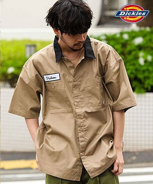 Dickies ツイル デニム半袖ビッグワークシャツ ディッキーズ メンズ ワッペン ポケット ブランド オーバーサイズ ビッグシルエット 大きい ゆったり エスビーセレクト Sb Select Magaseek