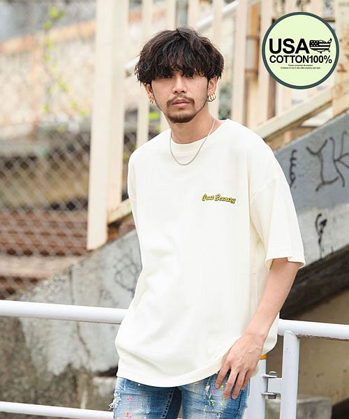 CavariA USAコットンカリフォルニアイラストクルーネック半袖Tシャツ メンズ 半袖 大人 USAコットン 厚手 大きいサイズ ビッグシルエット  オーバー