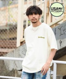 CavariA(キャバリア)/CavariA USAコットンカリフォルニアイラストクルーネック半袖Tシャツ メンズ 半袖 大人 USAコットン 厚手 大きいサイズ ビッグシルエット オーバー/ホワイト