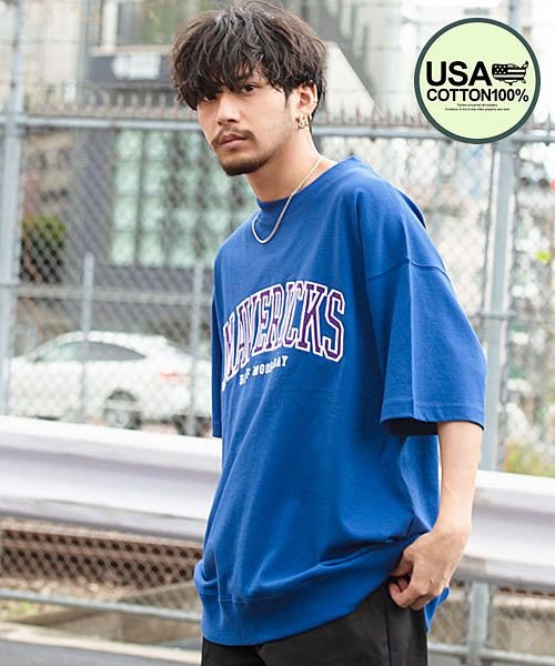 セール Cavaria Usaコットンクルーネック半袖アップリケ刺繍tシャツ メンズ 半袖 Usaコットン 厚手 大きいサイズ ビッグシルエット オーバーサイズ ゆった キャバリア Cavaria Magaseek