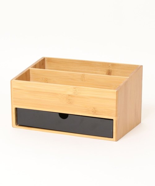 aimoha(aimoha（アイモハ）)/木製2段メイク/小物/筆記用具なんでも収納ボックス 《 バンブー木製ナチュラル/ 引き出し付き収納ボックス 》/ブラック