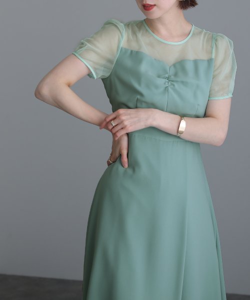 ロング&袖ありフォーマルフロントギャザー大きいサイズ結婚式パーティードレス ワンピース 