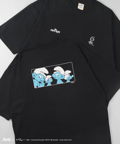 セール The Smurfs スマーフ バックプリント 集合イラスト 半袖プリントtシャツ ビッグシルエット ワンポイント Make A Ray Make A Ray Magaseek