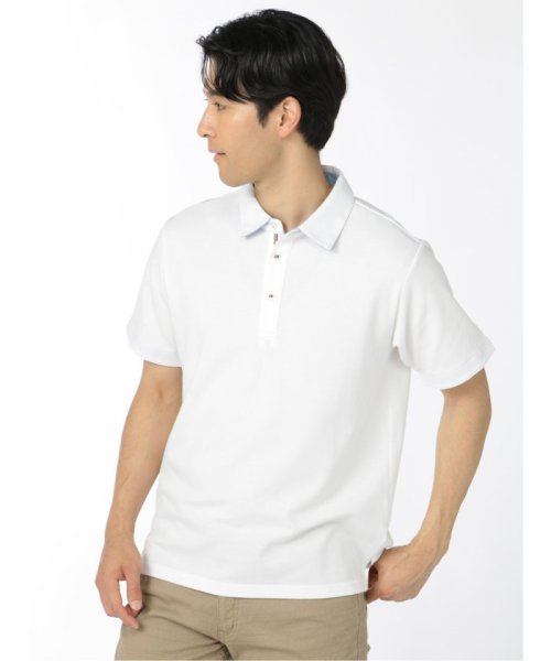 TAKA-Q(タカキュー)/鹿の子布帛使い 半袖ポロシャツ/ホワイト