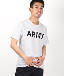 LUXSTYLE(ラグスタイル)/ARMYプリントTシャツ/Tシャツ メンズ 半袖 ロゴ プリント ARMY ミリタリー ワンポイント/ホワイト