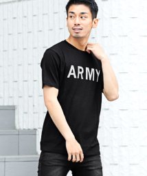 LUXSTYLE(ラグスタイル)/ARMYプリントTシャツ/Tシャツ メンズ 半袖 ロゴ プリント ARMY ミリタリー ワンポイント/ブラック