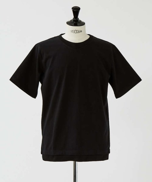 5351POURLESHOMMES(5351POURLESHOMMES)/コンビネーションテレコ半袖Tシャツ/ブラック