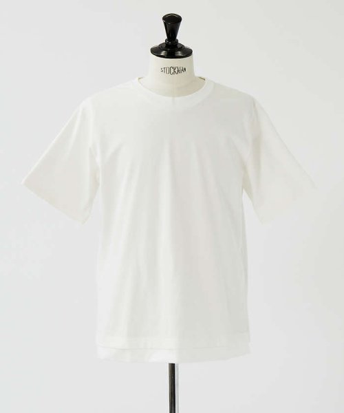 5351POURLESHOMMES(5351POURLESHOMMES)/コンビネーションテレコ半袖Tシャツ/ホワイト
