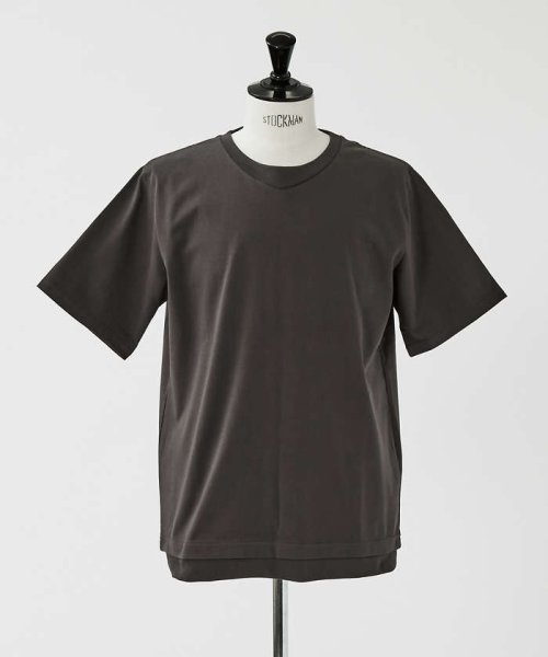 5351POURLESHOMMES(5351POURLESHOMMES)/コンビネーションテレコ半袖Tシャツ/チャコールグレー