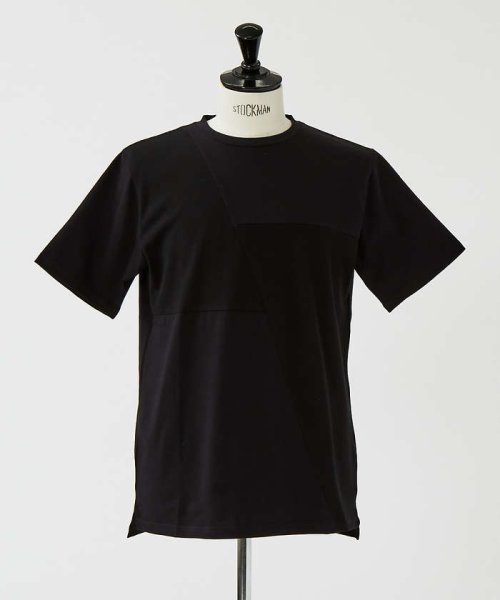 5351POURLESHOMMES(5351POURLESHOMMES)/スラッシュパッチワーク半袖Tシャツ/ブラック