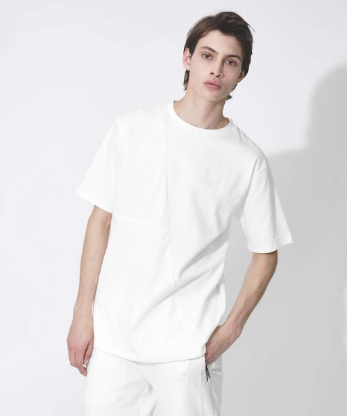 5351POURLESHOMMES(5351POURLESHOMMES)/スラッシュパッチワーク半袖Tシャツ/ホワイト