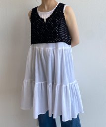 w closet(ダブルクローゼット)/前開きベストセットティアードチュニック/ブラック