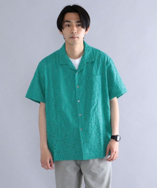 SHIPS MEN(シップス　メン)/【SHIPS別注】BENCH MARKING SHIRT: フラワーレース オープンカラーシャツ/ケリー