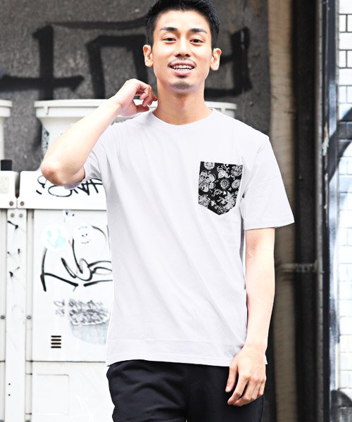 セール ペイズリー柄ポケットプリントtシャツ Tシャツ メンズ 半袖 ポケット ペイズリー柄 バンダナ柄 プリント ラグスタイル Luxstyle Magaseek