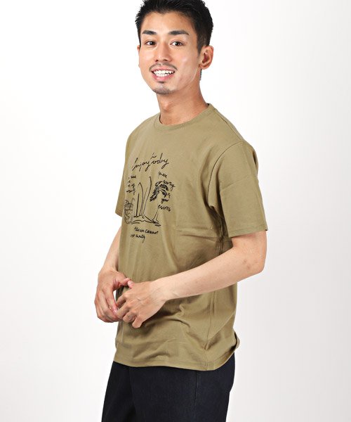 セール サーフイラストプリント半袖tシャツ Tシャツ メンズ 半袖 プリント イラスト パームツリー サーフボード ロゴ ラグスタイル Luxstyle Magaseek
