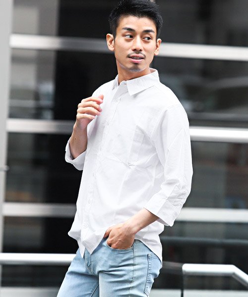 セール ダンガリー7分袖シャツ ダンガリーシャツ メンズ 7分袖 シャツ スラブ 薄手 無地 春夏 ラグスタイル Luxstyle Magaseek