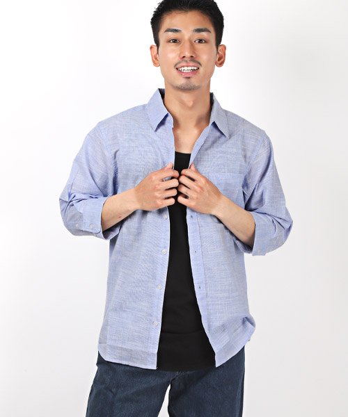 セール ダンガリー7分袖シャツ ダンガリーシャツ メンズ 7分袖 シャツ スラブ 薄手 無地 春夏 ラグスタイル Luxstyle Magaseek