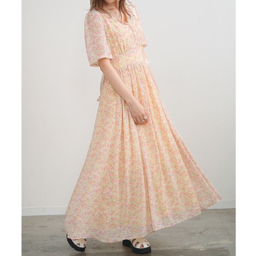 セール ワンピース ロングワンピース マキシ丈 ロングスカート 花柄 フラワー 総柄 Vネック 半袖 カシュクール フレアワンピース 韓国 ファッション フラワーシ フューティアランド Futier Land Magaseek