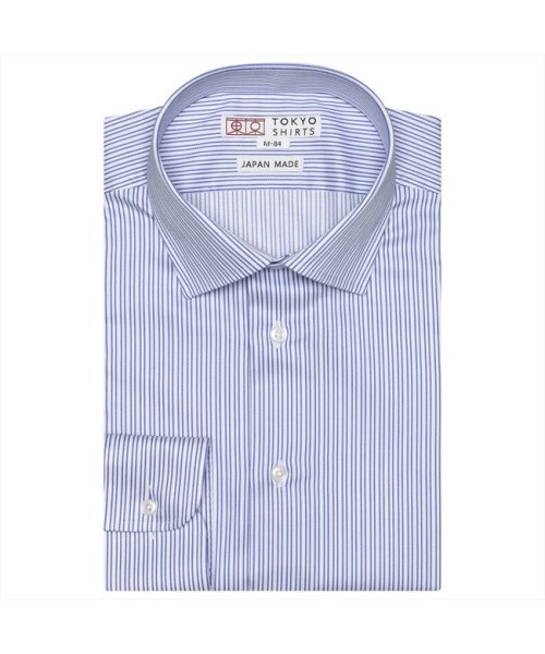 TOKYO SHIRTS(TOKYO SHIRTS)/【国産しゃれシャツ】 形態安定 ワイド 綿100% 長袖ワイシャツ/ブルー